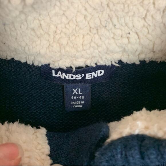 Lands End Mens XL knit stripe retro sweater button neck polo blue color wool - Picture 3 of 10